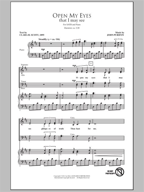 Open My Eyes, That I May See by John Purifoy Sheet Music for SATB Choir ...