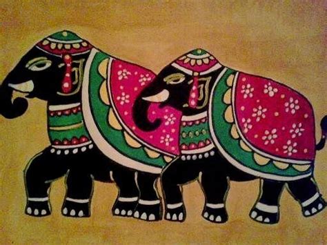 Two Royal Elephants Original Acrylic on Paper Madhubani Painting by Mrudul Kolhatkar ...