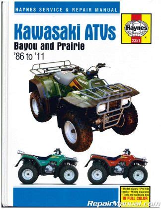 Haynes 1986 – 2011 Kawasaki Bayou 220, Bayou 250, Bayou 300, Prairie 300 ATV Repair Manual