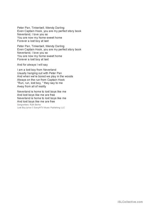 Song: Lost Boy by Ruth B song and nu…: English ESL worksheets pdf & doc