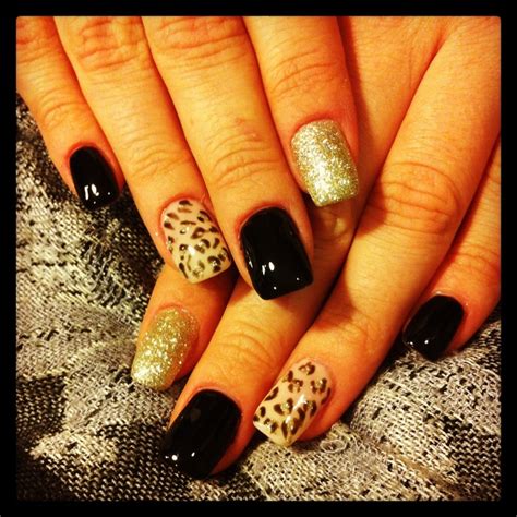 LCN gel nails with gel polish cheetah print with black and gold Lcn Nails, Gold Gel Nails ...