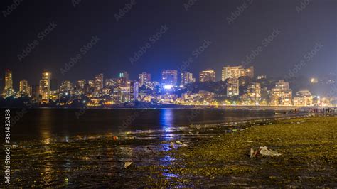 Mumbai night skyline view from Marine Drive in Mumbai, India. Stock ...