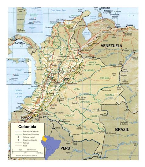 Detailed political and administrative map of Colombia with relief ...