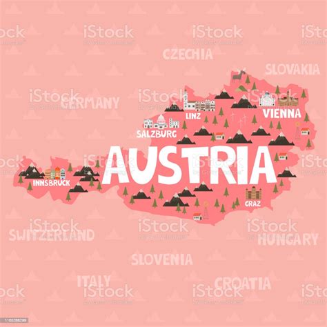 Illustration Map Of Austria With City Landmarks And Nature Stock Illustration - Download Image ...