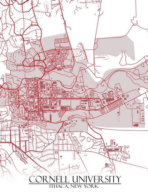 Colored Map of Cornell University and all its Roads | Etsy