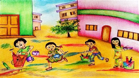 Holi Scenery Drawing Easy - How to draw indian festival happy holi ...