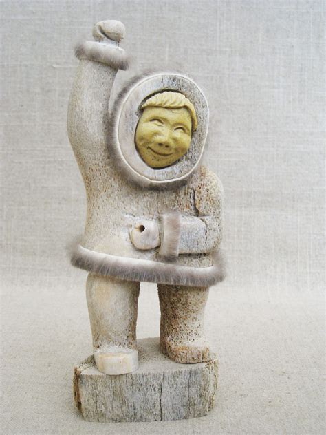 Vintage Inuit Male Portrait Bone Carving, Signed Norman, Folk Art Eskimo Figure, Hand Carved