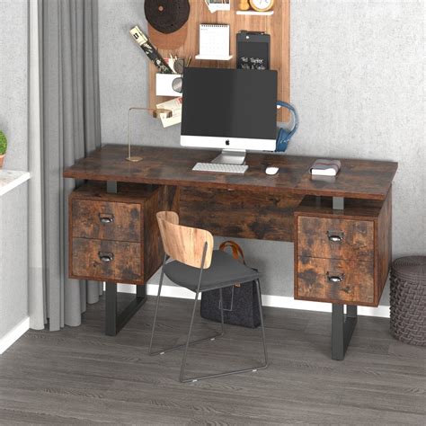 GZXS Modern Home Office Computer Desk with 4 Storage Drawers, Brown ...