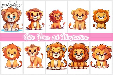 Cute Lion 2d Illustration Graphic by FonShopDesign · Creative Fabrica