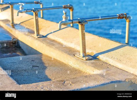 Close-up of the public washing station at Cabrillo Beach Pier Stock ...