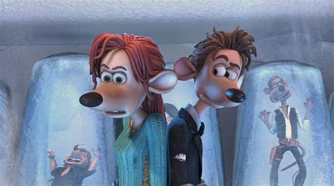 In Flushed Away (2006), during a scene in which Roddy & Rita are going to be frozen via liquid ...