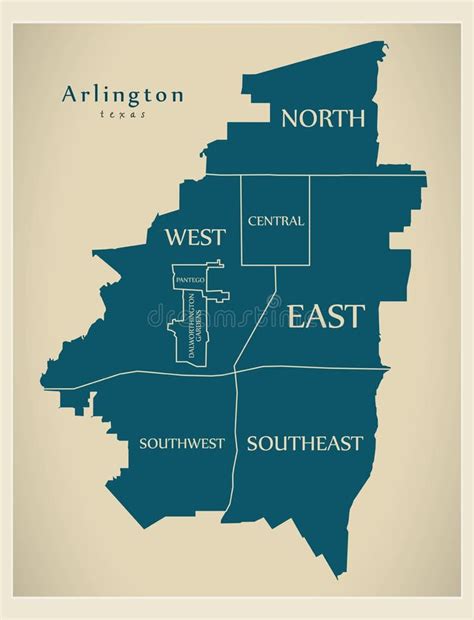 Modern City Map - Arlington Texas City of the USA with Neighborhoods and Titles Stock Vector ...