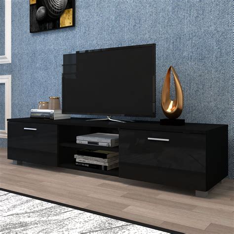 Black Modern TV Stand for 70 Inch TV Stands, Media Console Entertainment Center Television Table ...