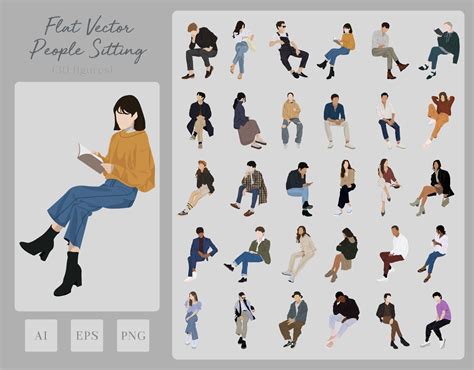 Flat vector people sitting 30 pack vector people illustrations instant ...