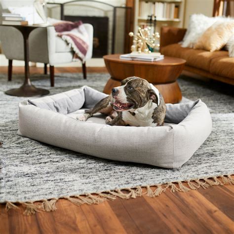 FRISCO Two Toned Faux Linen Orthopedic Bolster Dog Bed w/Removable Cover, Light Gray, X-Large ...