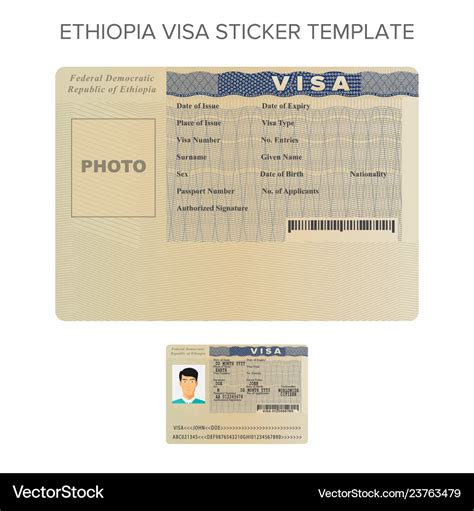 Ethiopia passport visa sticker template in flat Vector Image