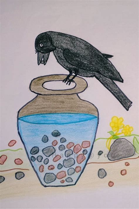 how to draw thirsty crow drawing easy colour pencil drawing Art Drawings For Kids, Art Drawings ...