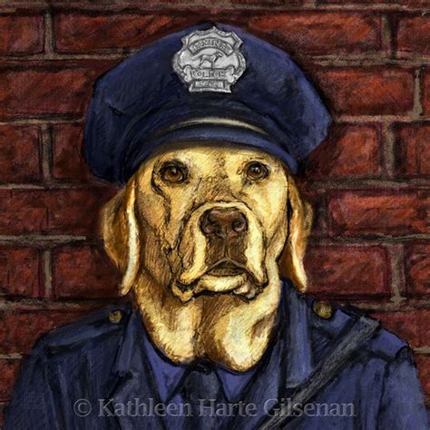 Yellow Labrador Retriever Police Officer Print of Lab Police