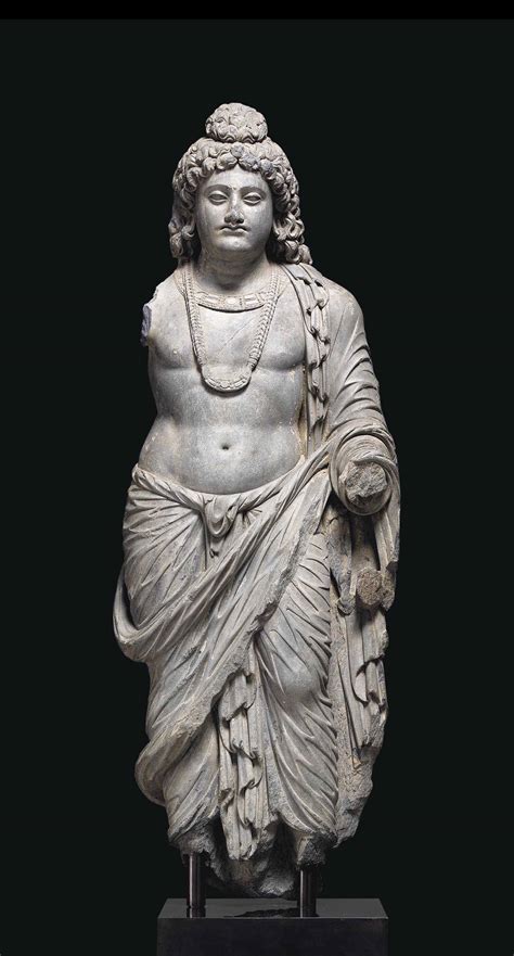 AN IMPORTANT AND IMPRESSIVE GREY SCHIST FIGURE OF A BODHISATTVA , GANDHARA, 2ND/3RD CENTURY ...