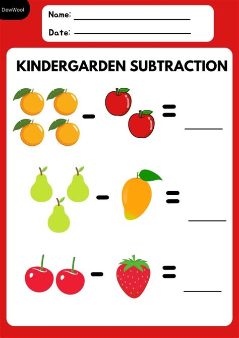 Kindergarten Subtraction worksheets | Free Pdf - DewWool