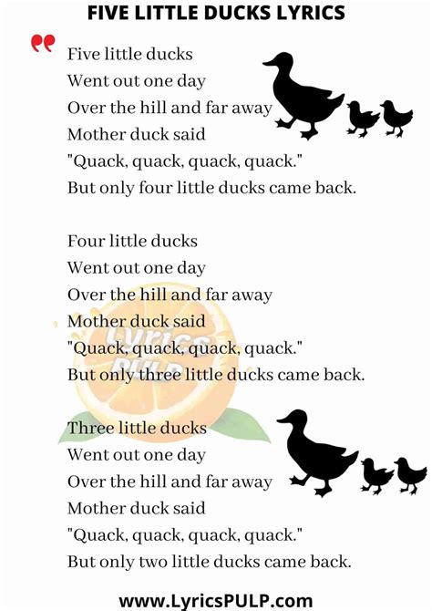 Five Little Ducks Lyrics • Nursery Rhymes - Song Lyrics Collection ...