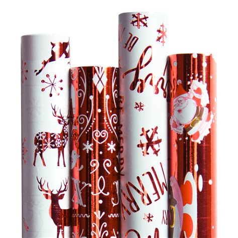 Christmas Gift Wrapping Paper-Red and White Paper with a Metallic foil ...