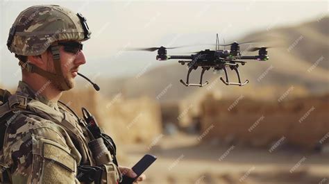 Premium Photo | Soldier uses small drone for surveillance military man ...