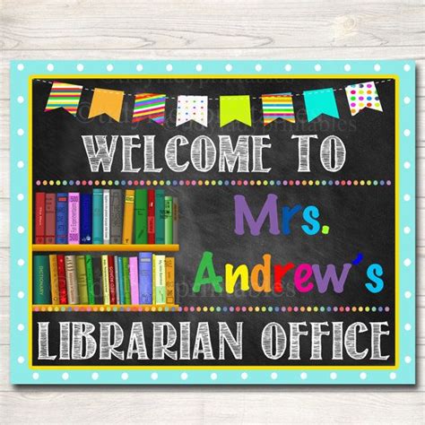 EDITABLE School Librarian Door Sign School Library Name Sign, Teacher ...