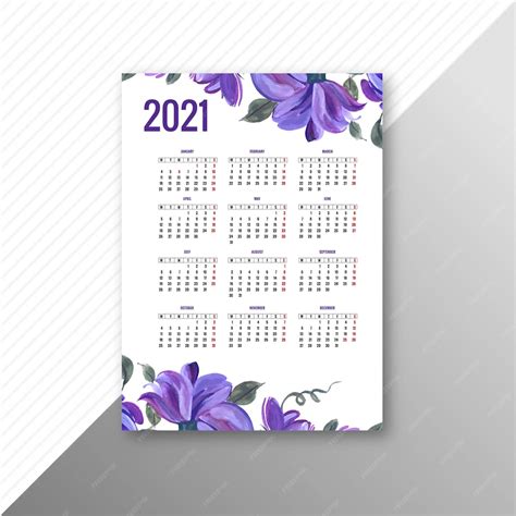 Free Vector | Beautiful 2021 calendar for decorative floral template design