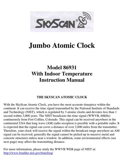 ⚡🛞 Manual For Skyscan Atomic Clock ⭐ - Jan07 pin4fun9508