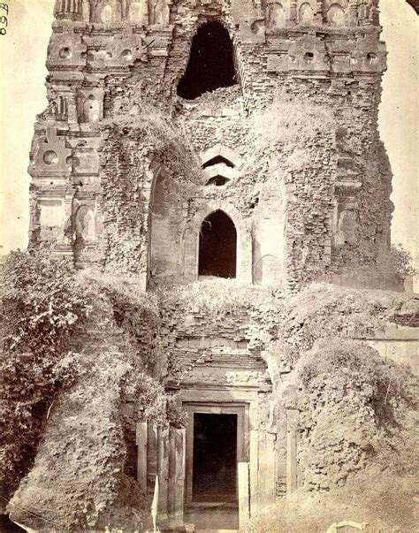 An old photograph of Mahabodhi Temple in Gaya(Bihar) before restoration by J. D. Beglar in 1870s ...