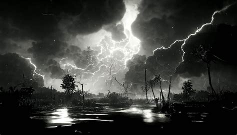 Premium Photo | Black and white lightning storm