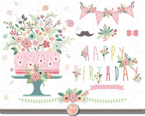 Flower Birthday clip art FLORAL BIRTHDAY clipart | Etsy