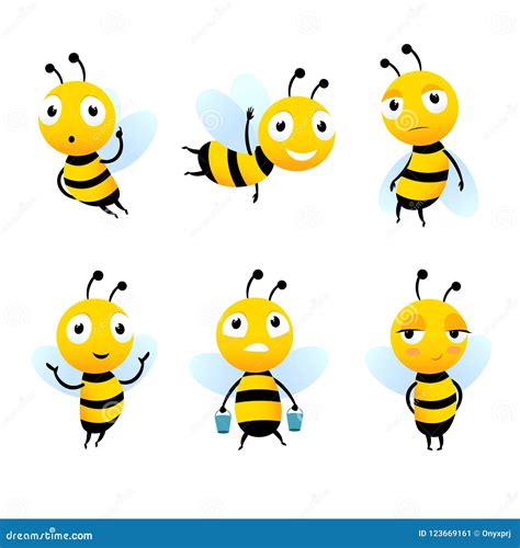 Various Cartoon Characters of Bees with Honey Stock Vector - Illustration of smile, collection ...