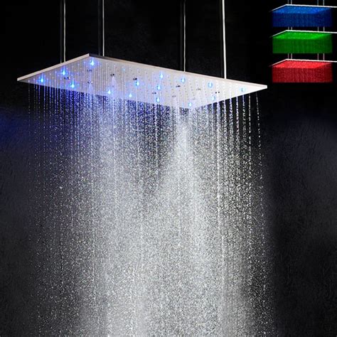 2021 Contemporary Rain Shower Head Water Power LED Bathroom Shower Set Stainless Steel 800X400 ...