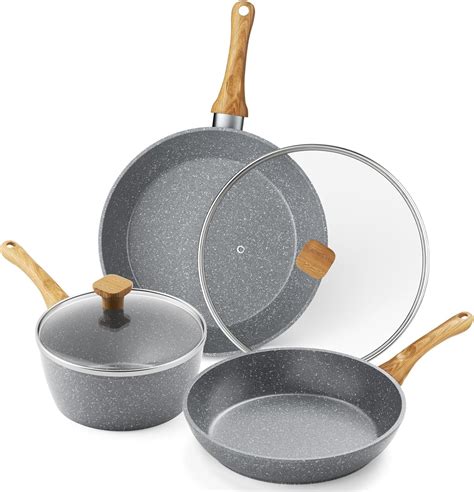 Amazon.com: Frying Pan Set With Lids - Nonstick Cookware Set 5 Pcs, 2 ...