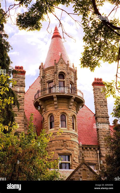 Image of Craigdarroch Castle tower framed in tree branches Victoria ...