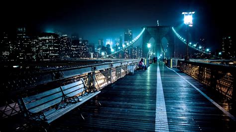 Walkway On Top Of Brooklyn Bridge At Night HD Desktop Background ...