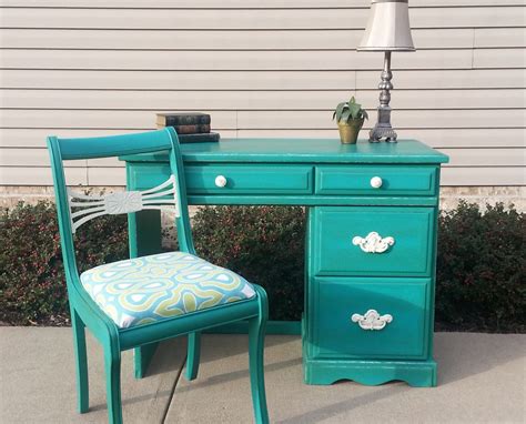 Shabby Chic Teal Desk & Antique Chair in Annie Sloan Chalk