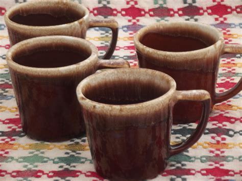 Vintage McCoy pottery coffee mugs set, brown drip glaze stoneware cups