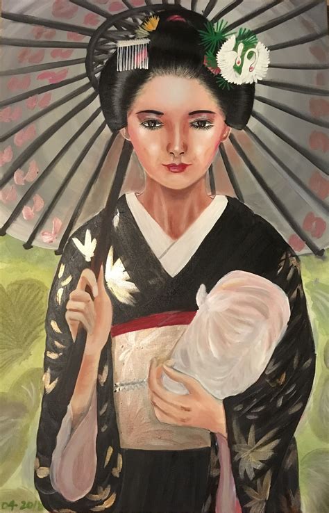 Large 24" x 36" Back Stapled Canvas - Original Acrylic Painting about Japanese Geisha "Maiko ...