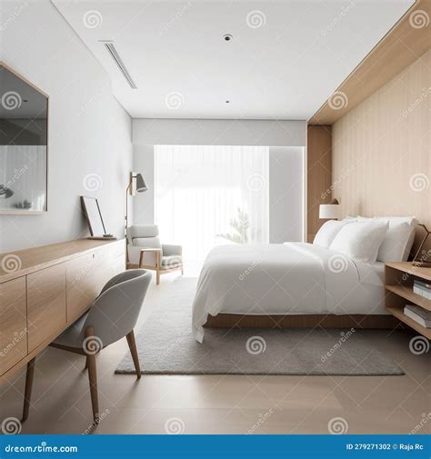 A Minimalist Hotel Room with Clean Lines, a Neutral Color Palette Stock Illustration ...