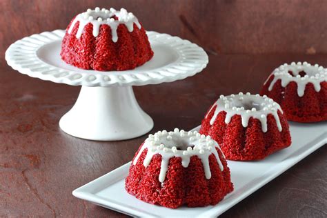 Mini Red Velvet Bundt Cakes with Cream Cheese Glaze - Overtime Cook