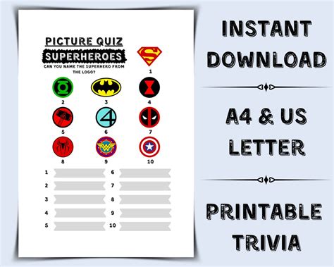 Printable Superhero Logo Picture Quiz Pub Quiz Picture Round Superhero ...