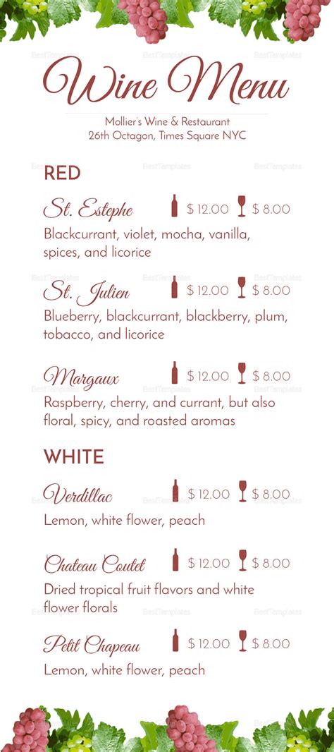 Wine Menu Design Template in PSD, Word, Publisher, Illustrator, InDesign