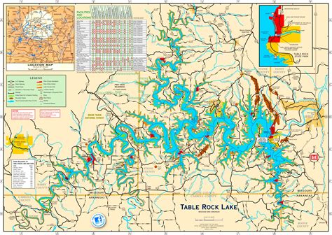 Large detailed tourist map of Table Rock Lake - Ontheworldmap.com