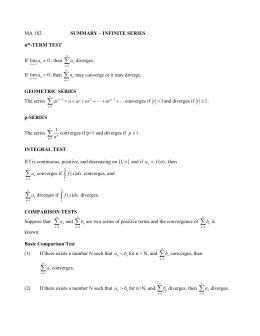 Summary of Convergence and Divergence Tests for Series