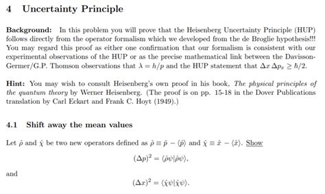 Solved 4 Uncertainty Principle Background: In this problem | Chegg.com