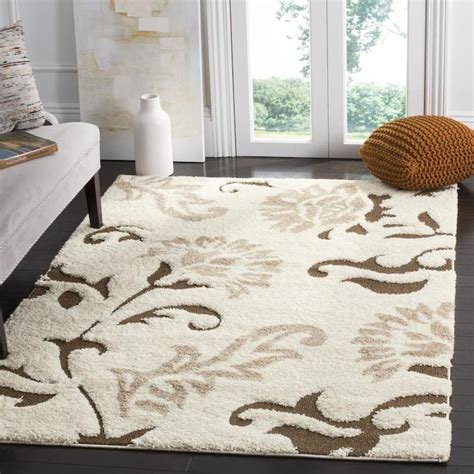 Safavieh Florida Elegante Shag 5 x 8 Cream/Dark Brown Indoor Floral ...