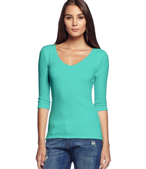 Michael stars Shine 3/4 Sleeve Doubled Front V-neck in Teal (ARUBA) | Lyst